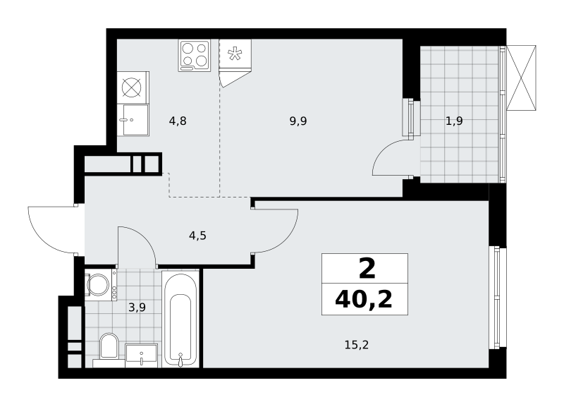 2-комнатная квартира №23К-18.1.2-168, 40,2 м² за 11,73 млн руб. в ЖК «Скандинавия» - планировка