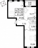 2-комнатная квартира 59,78 м²