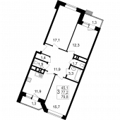 3-комнатная квартира 79,8 м²