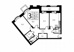 3-комнатная квартира 89,1 м²