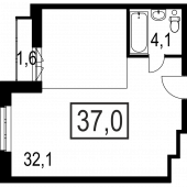 1-комнатная квартира 37 м²