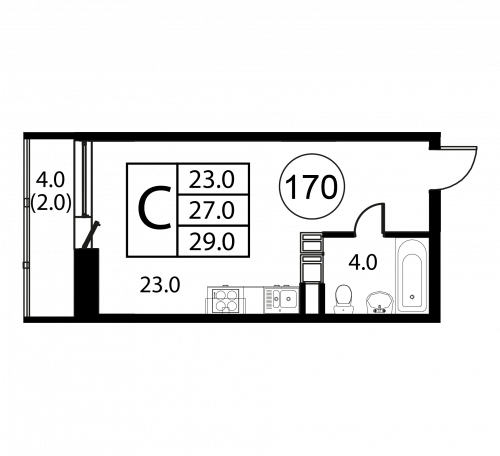 Студия, 29 м²