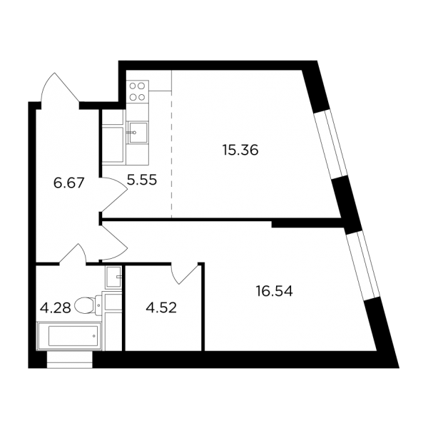 2-комнатная квартира №1053, 52,9 м² за 20,30 млн руб. в ЖК «КутузовGRAD II» - планировка
