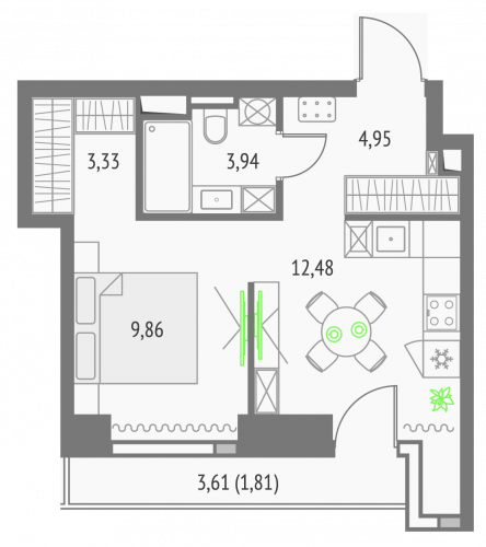 Студия, 36.37 м²