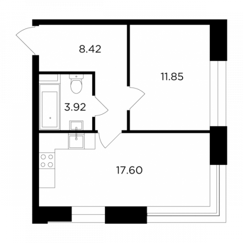 1-комнатная, 41.79 м²