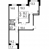 3-комнатная квартира 86,2 м²