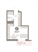 1-комнатная квартира 28,62 м²