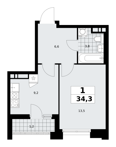 1 комната до 34.3
