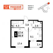 1-комнатная квартира 38,9 м²