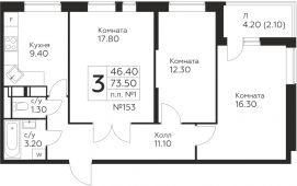 3-комнатная квартира 73,5 м²