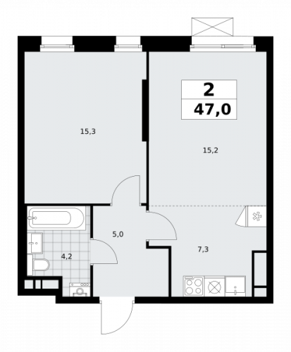 2-комнатная, 47 м²