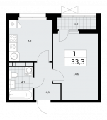 1-комнатная квартира 33,3 м²