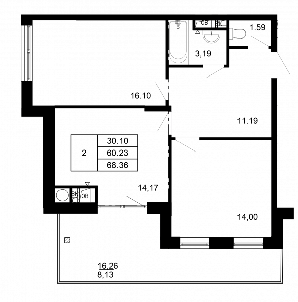 2 комнаты до 68.36