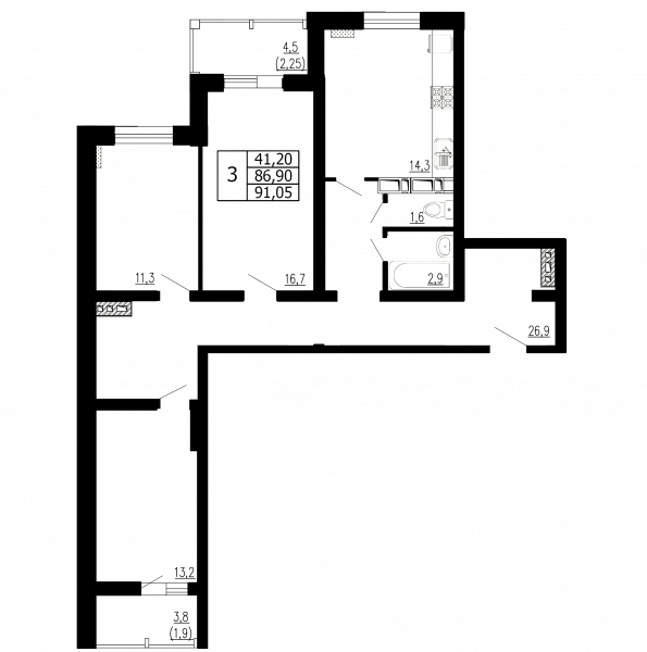 Своб. план., 91.05 м²