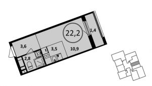 1-комнатная квартира 22,2 м²