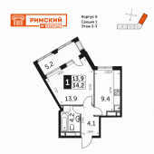 1-комнатная квартира 34,2 м²