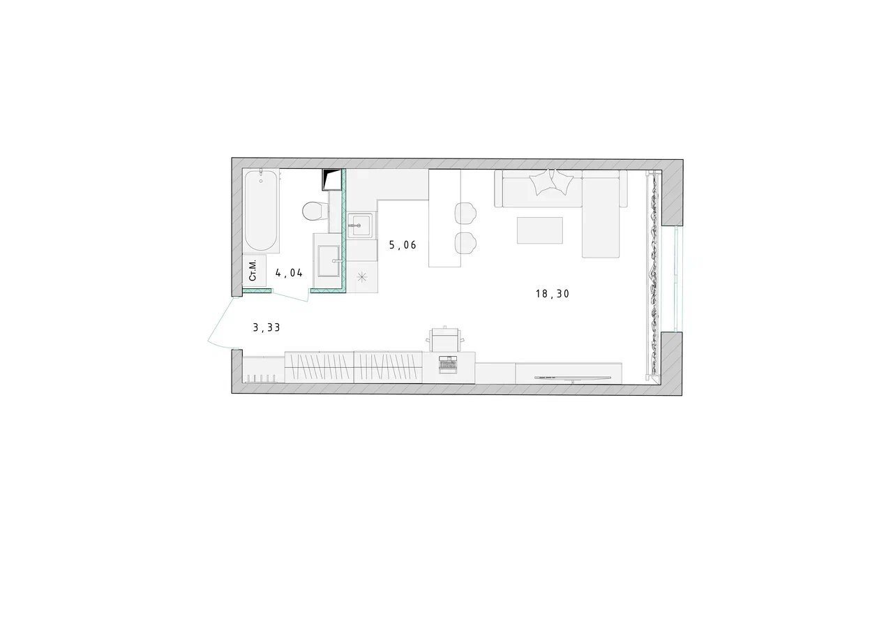 Квартира-студия №450, 30,8 м² за 4,77 млн руб. в ЖК «Серебро» - планировка