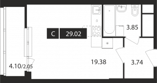 1-комнатная квартира 29,02 м²