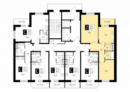 2-комнатная, квартира, 60.7 м²