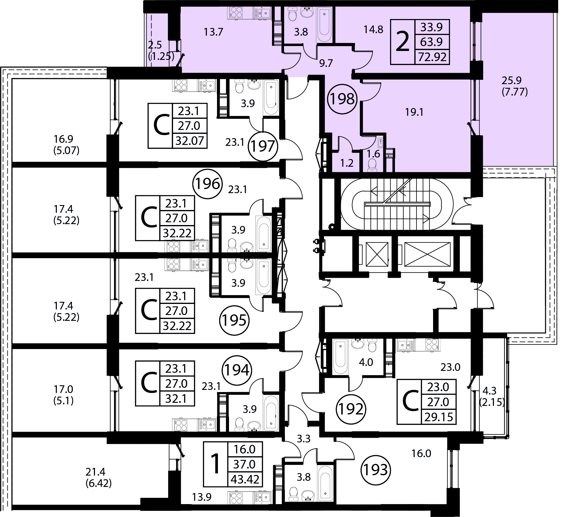 2-комнатная квартира №198, 72,9 м² за 10,54 млн руб. в ЖК «Космос» - планировка