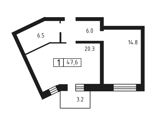 1 комната до 47.6