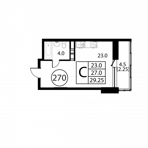 Студия, 29.25 м²
