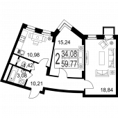 2-комнатная квартира 59,77 м²