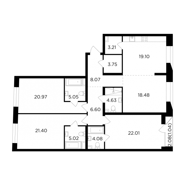 4-комнатная квартира №1206, 143,4 м² за 47,48 млн руб. в ЖК «Foriver» - планировка