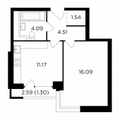 1-комнатная квартира 38,7 м²