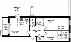 3-комнатная квартира 77,02 м²