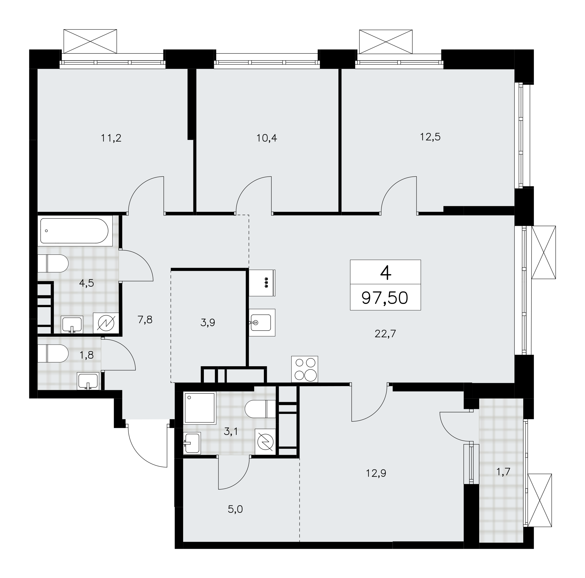 4-комнатная квартира №24К-28.2-411, 97,5 м² за 29,90 млн руб. в ЖК «Скандинавия» - планировка