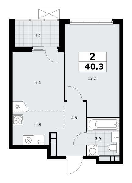2 комнаты до 40.3