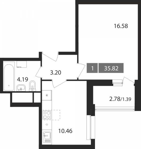 1 комната до 35.82