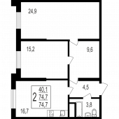 2-комнатная квартира 73,93 м²