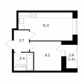 1-комнатная квартира 33,3 м²