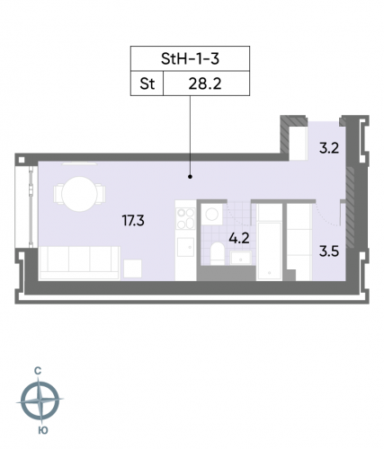 Студия, 28.2 м²