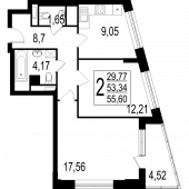 2-комнатная квартира 56 м²