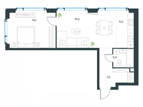 2-комнатная, 50.3 м²