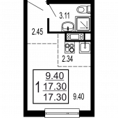 1-комнатная квартира 17,3 м²