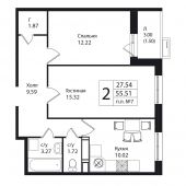 2-комнатная квартира 55,51 м²