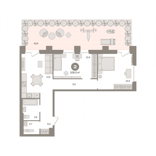 2-комнатная, квартира, 109.03 м²