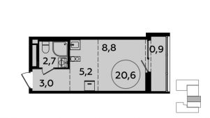 1-комнатная квартира 20,6 м²