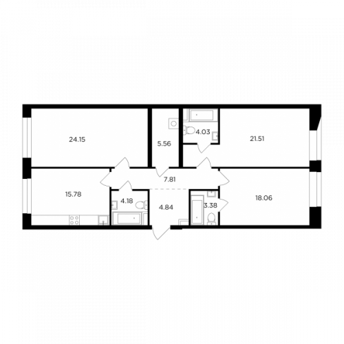 3-комнатная, 109.3 м²
