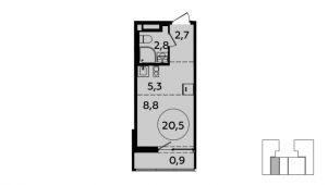 1-комнатная квартира 20,5 м²
