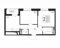 2-комнатная квартира 52,4 м²
