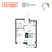 1-комнатная квартира 26,5 м²