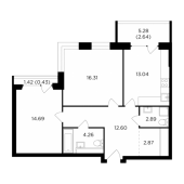 2-комнатная квартира 69,73 м²