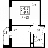 1-комнатная квартира 40,7 м²