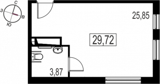 1-комнатная квартира 29,72 м²