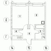 1-комнатная квартира 35,82 м²